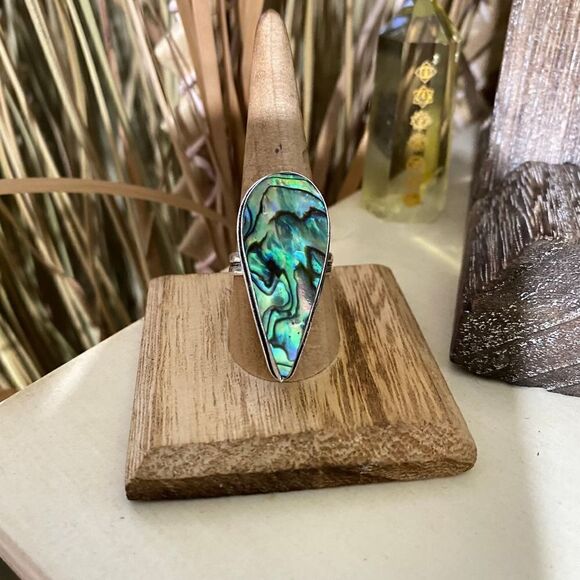Mermaid Abalone Sterling Silver Large Boho Ring Size 9 - Picture 1 of 4